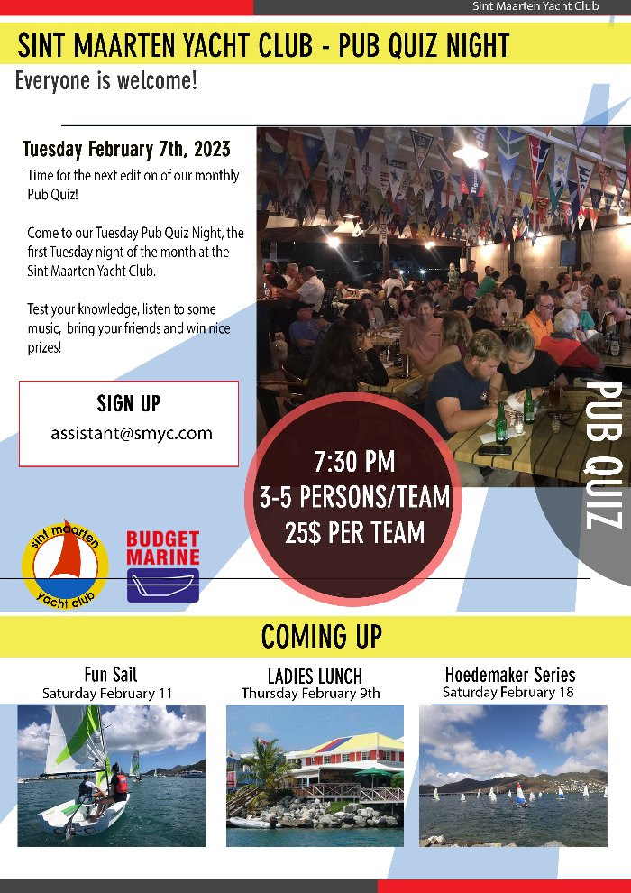 Pub Quiz poster for St. Maarten Yacht Club