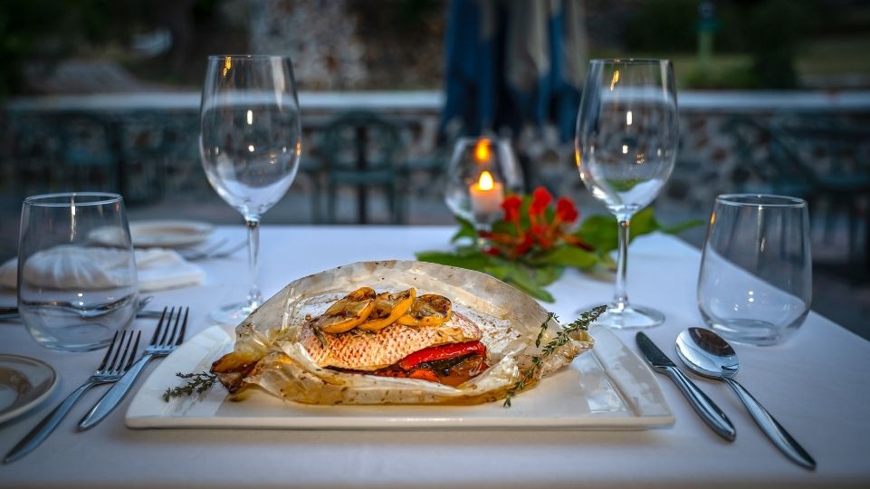 Fish meal on table at Emilio's restaurant