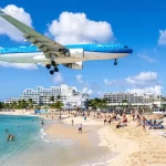 Airplane landing Princess Juliana Airport, Maho Beach