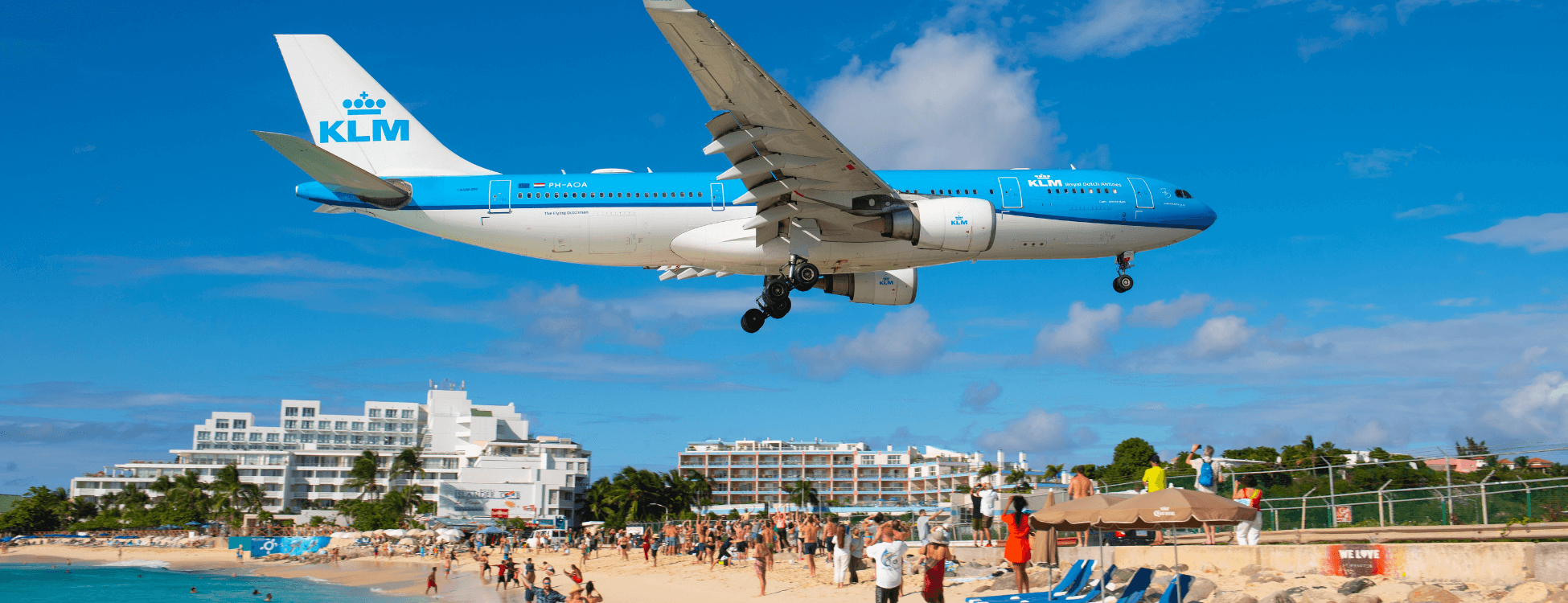 Maho Beach with airport where planes fly over