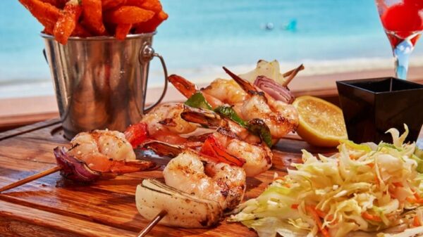 Seafood on a table in Gizmo's Bar & Grill in Divi Little Bay Beach Resort on St Maarten / St Martin