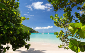 view from the Saint Martin beach of a boat on sea