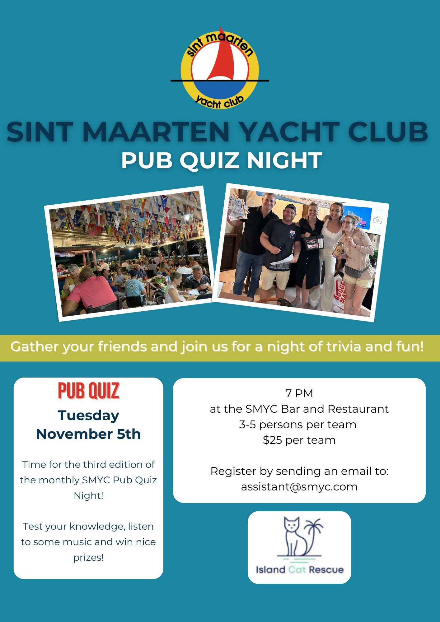 Poster with the info of SMYC Pub Quiz