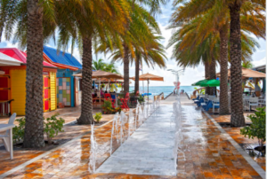 Walter Plantz Square with the beautiful colored houses and water fountains