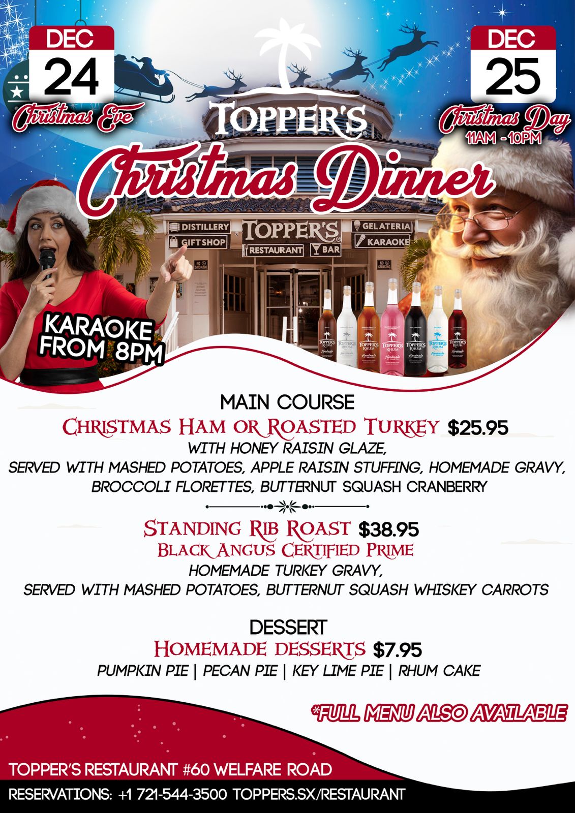 Christmas Menu at Topper's Restaurant