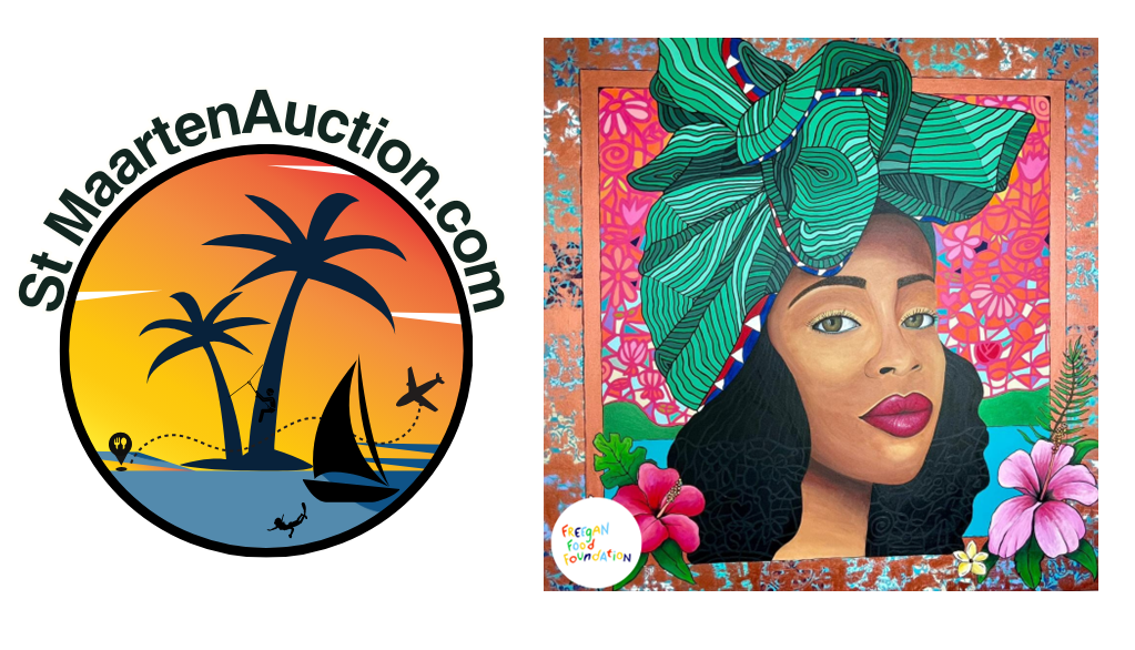 SXM Auction logo and beautiful sxm painting