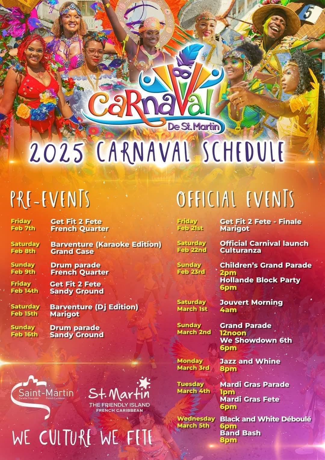 schedule of the carnaval on the island sint Maarten