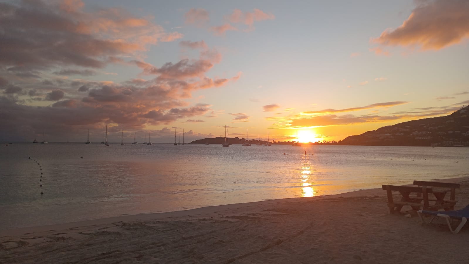 sunset at the beach in philipsburg